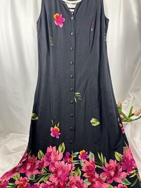 0174 R & K originals SZ 10 Black, tropical floral Maxi dress